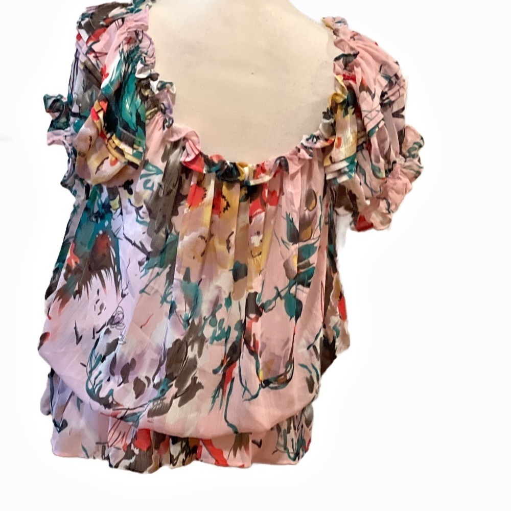 Vintage THX gorgeous on or off shoulder floral short sleeved blouse size large - Picture 5 of 10